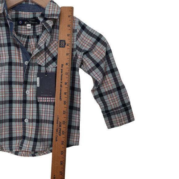 Ben Sherman Toddler Button Up Shirt 24M Blue White Red Plaid Long Sleeve Mod - Picture 6 of 6
